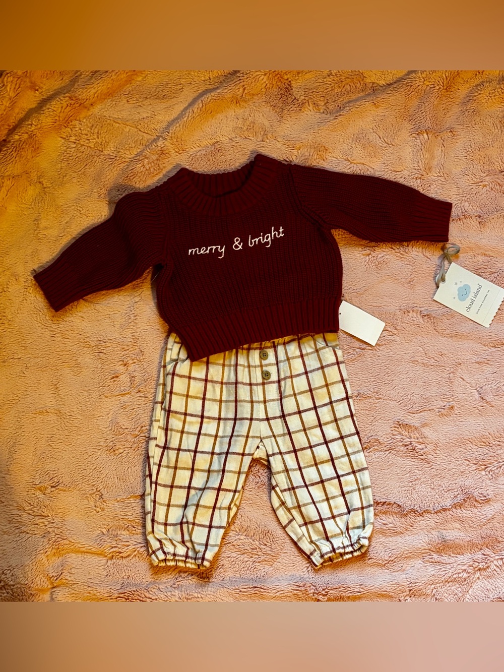 Cloud Island Newborn 2 Pc Merry & Bright Sweater Plaid Pants Set NWT